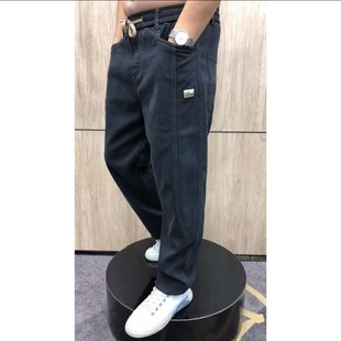 哈伦牛仔老爹裤 流行拼接宽松直筒裤 时尚 男裤 高弹力大码 松紧腰男士