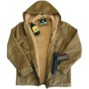 生化危机周边伊森加绒厚罗缎甲板服宽松外套加厚罗纹商务毛呢防风