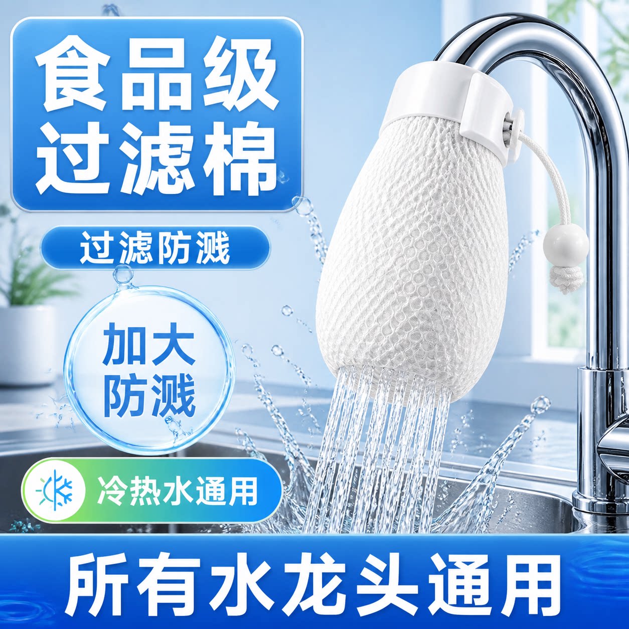 特厚水龙头过滤器棉袋防溅厨房家用加大自来水井水泥沙通用净化器