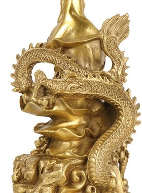 纯铜观世音菩萨御龙观音骑龙观音镇宅平安站观音摆件