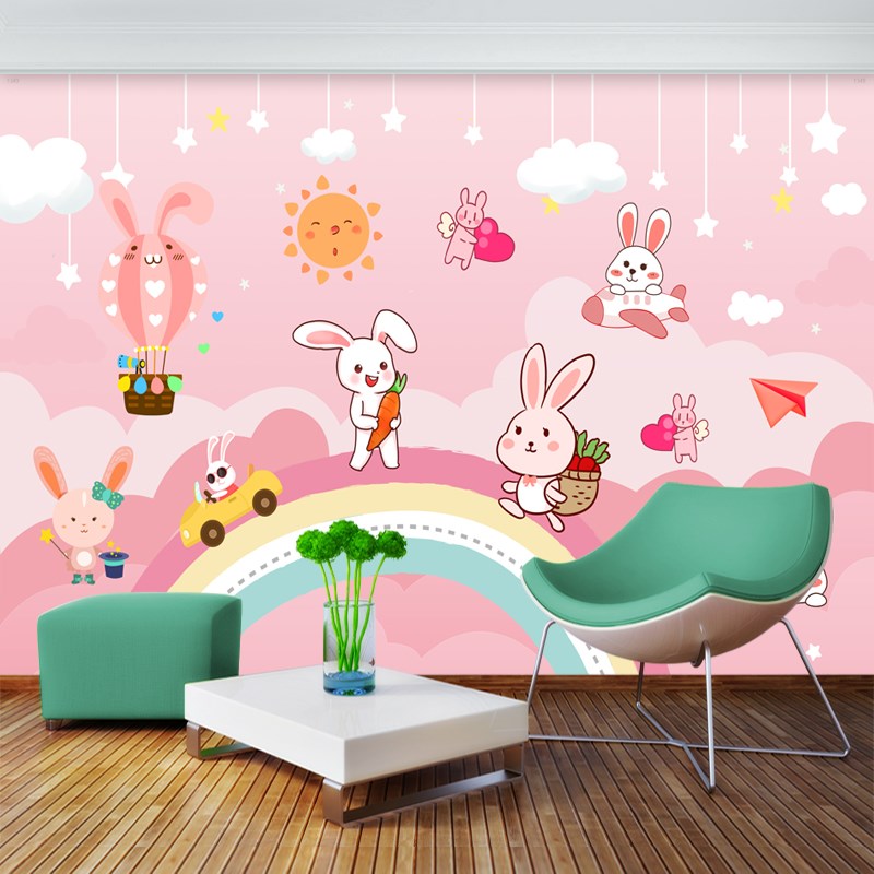 儿童房装饰墙纸卡通动漫幼儿园卧室床头背景粉色城堡墙纸自粘贴画