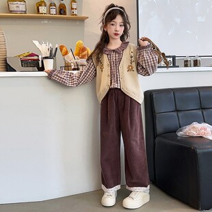 女童针织马甲秋冬装2024新款中大童洋气毛衣叠穿上衣冬季打底外穿