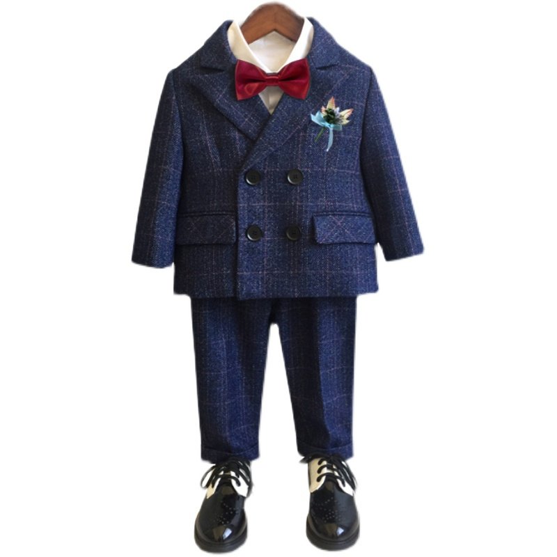 儿童小西装套装男童2021秋冬款花童西服三件套英伦风宝宝周岁礼服