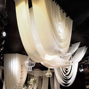 婚庆吊顶波浪弧形多层牛奶丝弹力布行云流水布幔婚礼堂韩式婚礼布