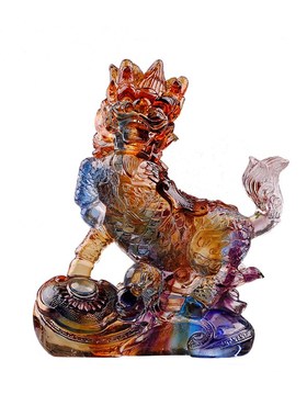 琉璃麒麟承欢招财新居财务家居开业乔迁礼品玄关桌面精致摆件中式