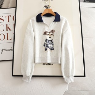 阔系~时尚百搭小个子卡通图案短款卫衣+高腰显瘦碎花半身裙套装女