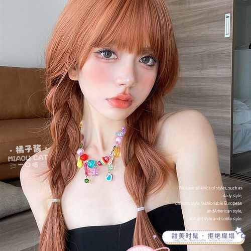 一口喵假发女日常长卷发网红自然夏季逼真齐刘海全头套【橘子酱】