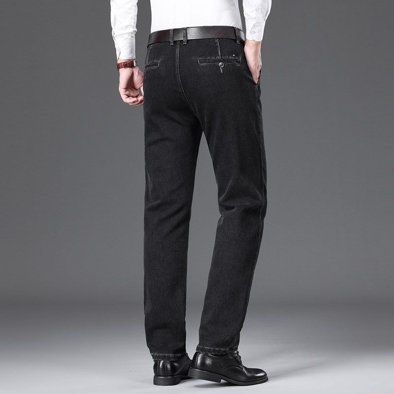 黑色秋季牛仔裤男士宽松直筒休闲长裤弹力高腰中年爸爸裤子春秋款