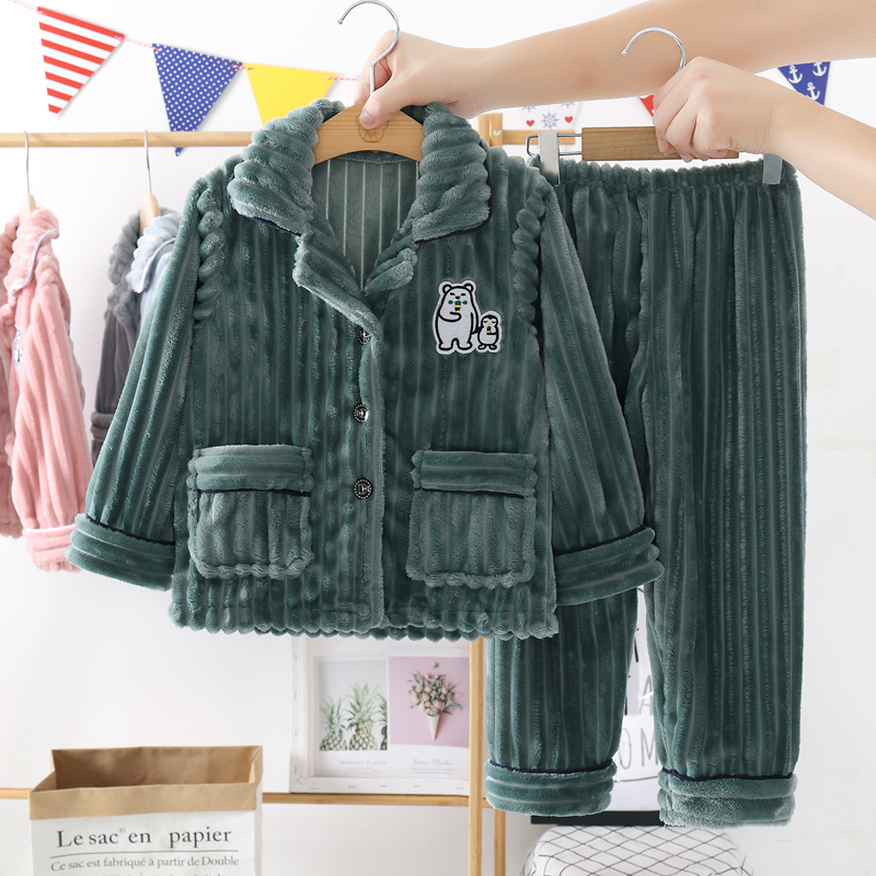 儿童秋冬季法兰绒睡衣男童女童冬款加绒加厚宝宝珊瑚绒套装家居服