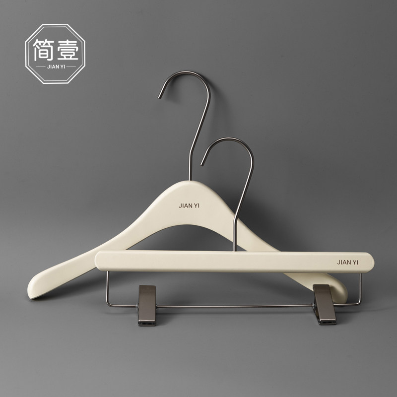 服装店女装实木专用衣架米白色烤漆防滑无痕衣挂裤架衣撑定制logo