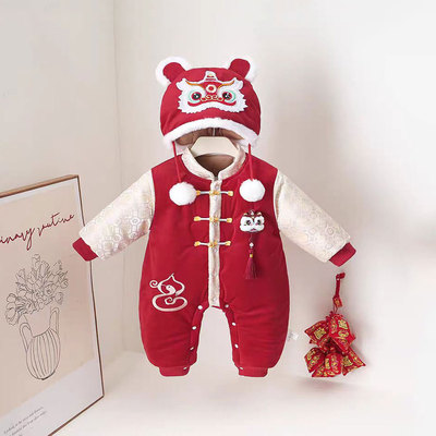 宝宝秋冬加厚连体衣拜年服