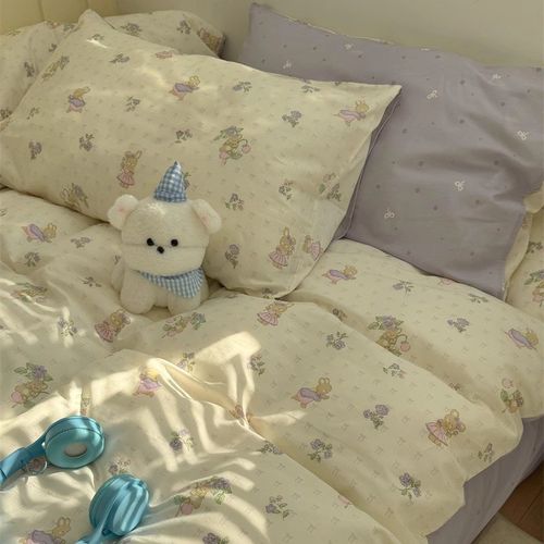 梨梦 假日庄园兔 少女心可爱卡通纯棉四件套全棉床单被套床上用品