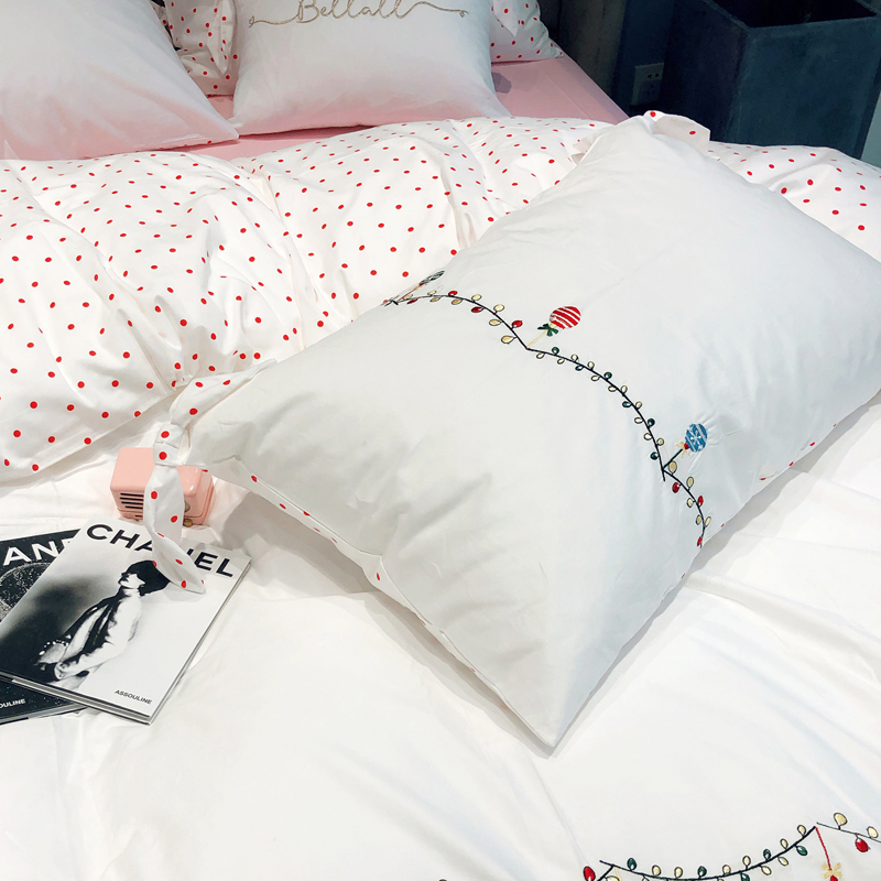 网红款公主风纯白色四件套全棉欧式刺绣床单被套1.8m床上用品