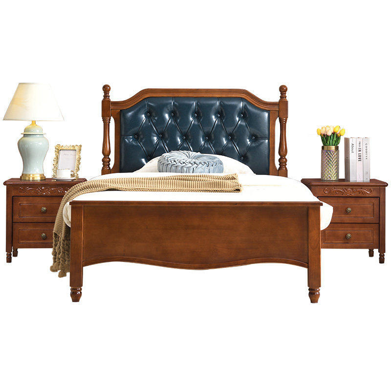 1.2美式乡村1.5米胡桃蓝色皮儿童单老人男女小孩软包户型全实木床