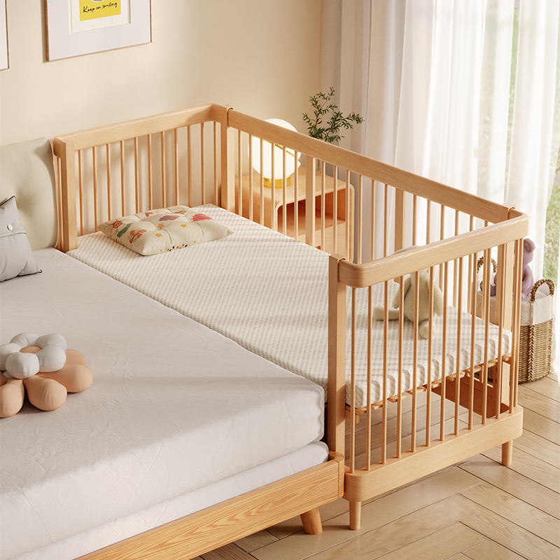 妮果婴儿床拼接床实木儿童床男孩女孩床边床宝宝床拼接大床带护栏