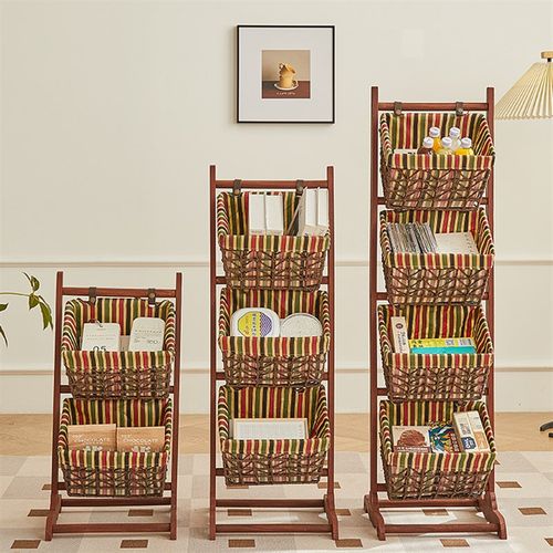 实木置物架零食收纳架挂篮落地储物柜子置物筐卧室衣物多层收纳篮