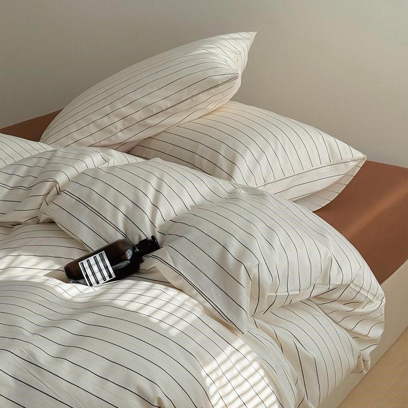 ins简约百搭黑白条纹纯棉被套四件套全棉被罩150x200x230男生宿舍