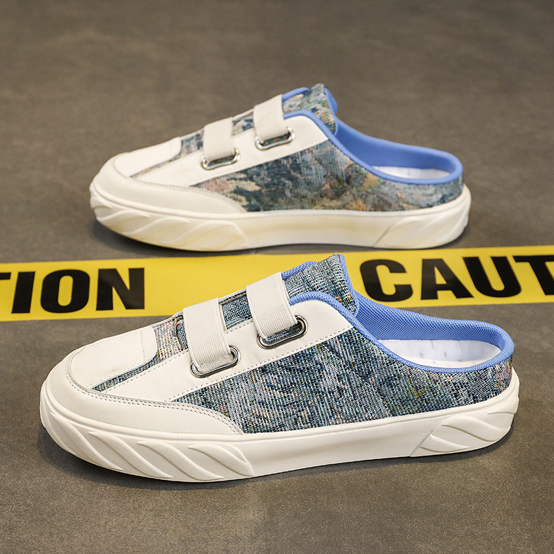 包头懒人半拖鞋男潮流室外穿一脚蹬宽脚男生开车散步无后跟帆布鞋