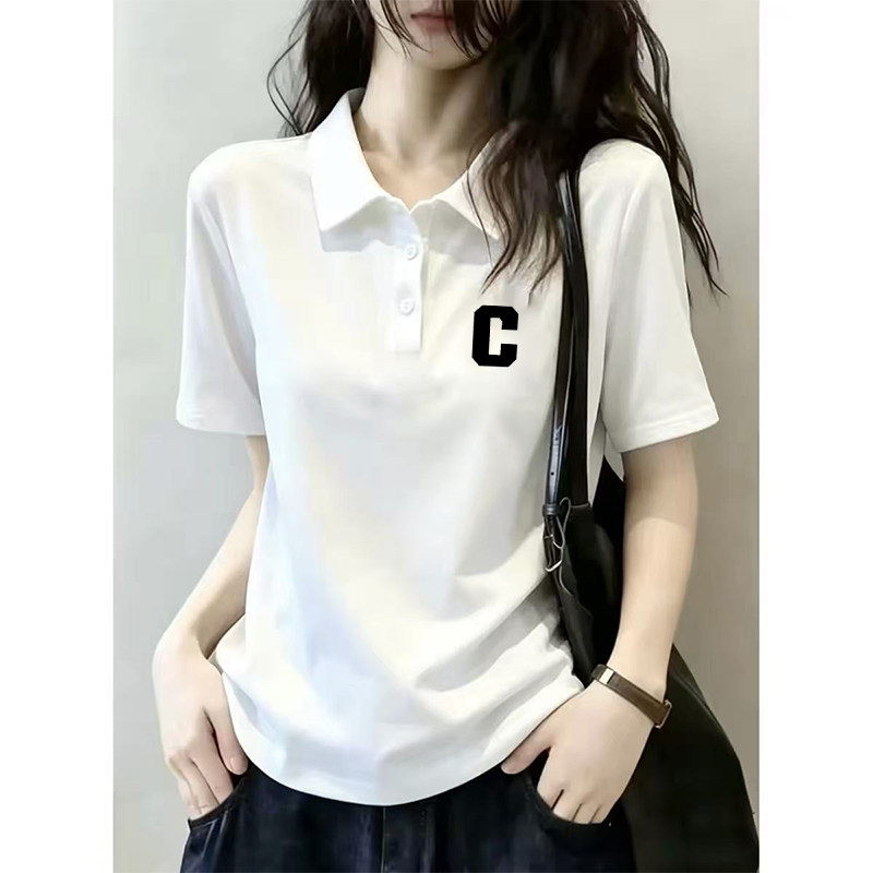 POLO领短袖T恤女装2026夏季体恤衫百搭修身显瘦设计感印花上衣ins