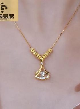 气质灵动百搭银杏叶项链女精致超闪锆石小裙子吊坠轻奢高级颈链