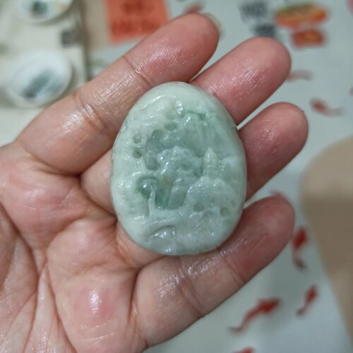 缅甸天然翡翠吊坠飘花山水牌