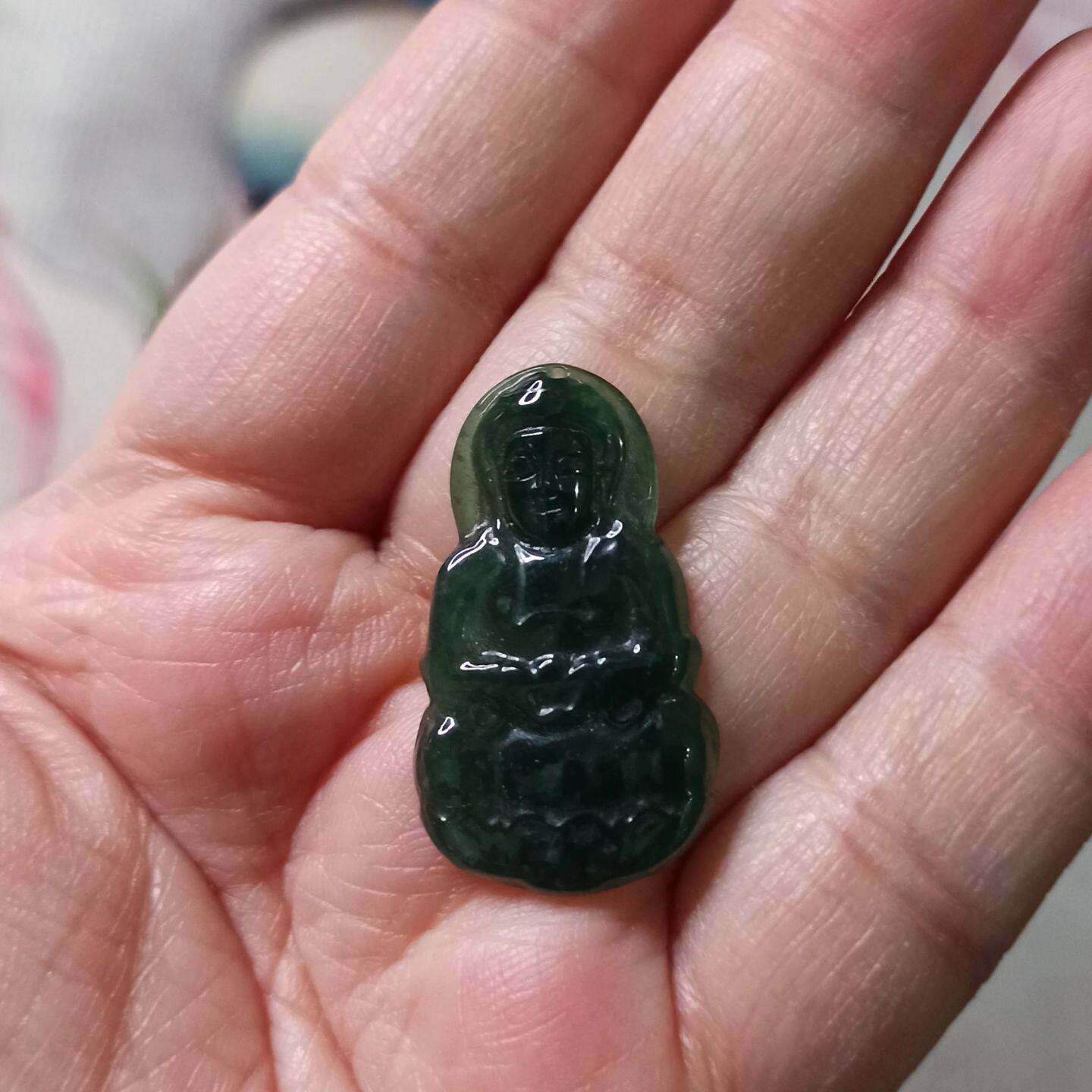 290天然翡翠危料蓝水观音吊坠牌子卡31X18mm左右微棉满48元包邮