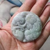 167缅甸天然翡翠吊坠雕刻件手把件飘花貔貅如意福瓜福寿卡47mm