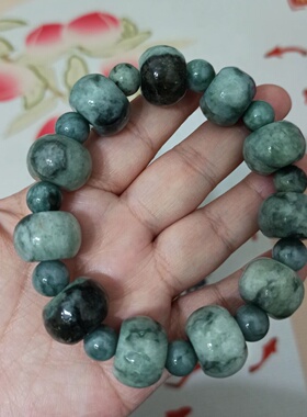 152天然翡翠桶珠路路通手串大卡18X12mm左右有棉特出满48元包邮