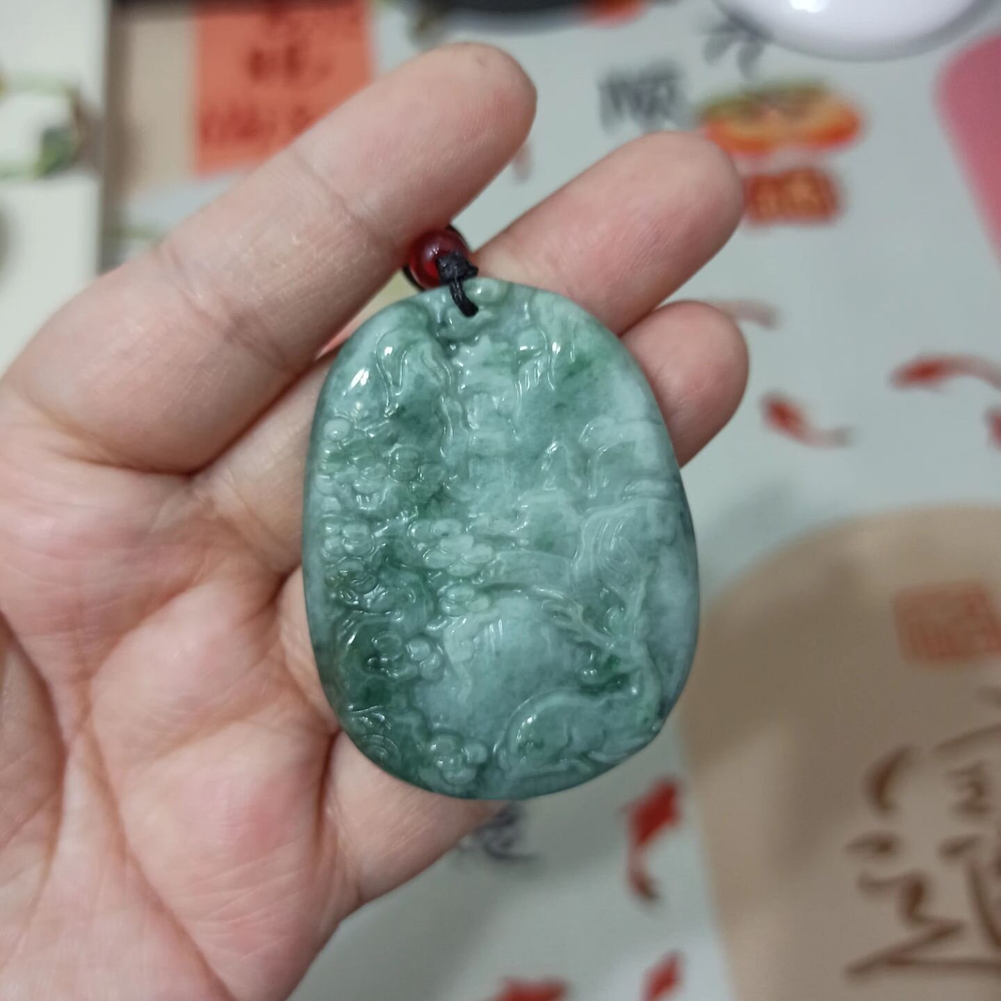 444缅甸天然翡翠吊坠飘花山水牌卡50X38mm左右挂件材料满48元包邮