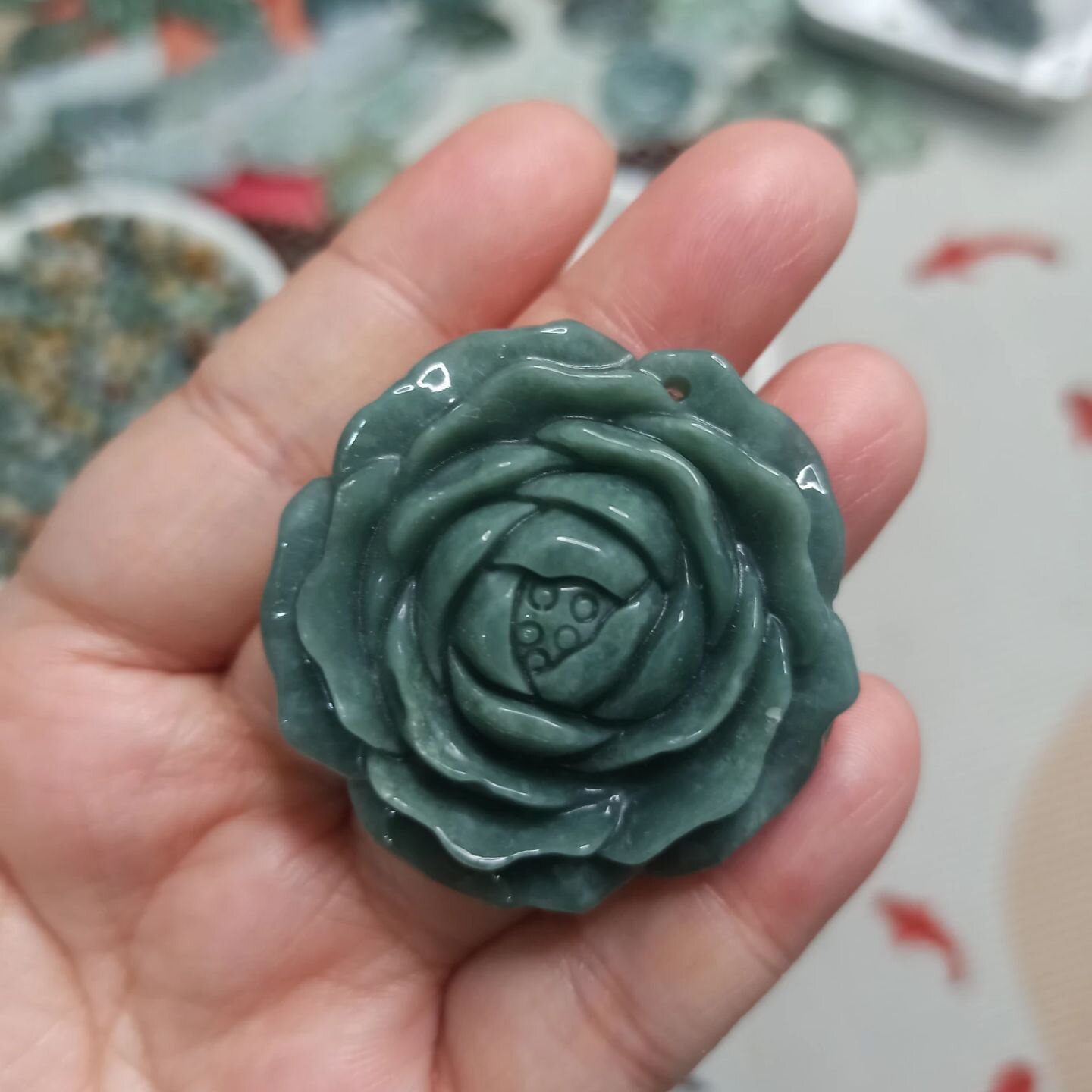 286天然翡翠两边牌子危料蓝水牡丹花牌直径卡42mm左右满48元包邮