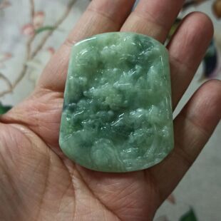 301缅甸天然翡翠吊坠飘花山水牌卡52X42mm左右编绳材料满48元 包邮