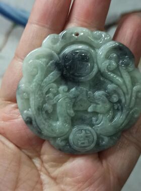 306缅甸天然翡翠吊坠乌鸡双凤凰牌卡53X52mm玉佩玉牌满48元包邮