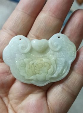363缅甸天然翡翠吊坠特色花开富贵牡丹锁牌卡45X32mm左右48元包邮