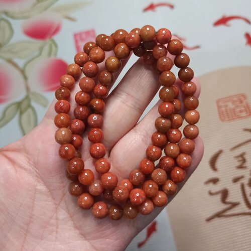 翡翠项链绕手3圈红翡圆珠
