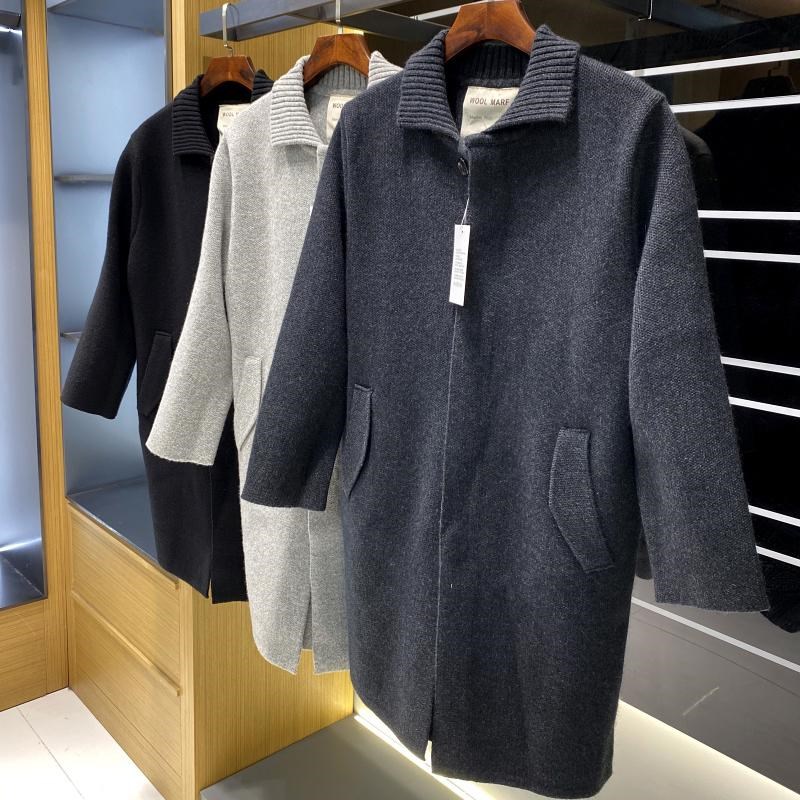 北欧hu系加厚100美丽诺羊毛 冬季男士J中长款针织大衣休闲毛呢外