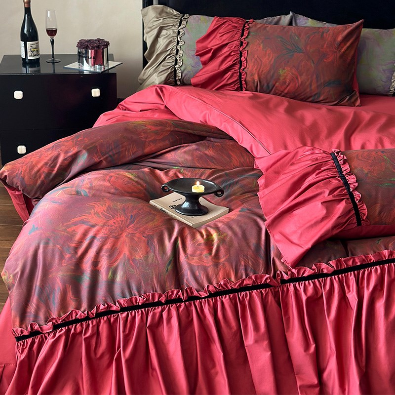 结婚四件套轻奢感大红色纯棉床z单被套喜庆婚房全棉陪嫁床上用品