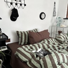深色条纹简约复古纯棉全棉床x品四件套床单笠被套罩宿舍床上三件