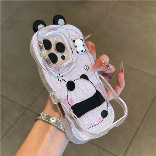 适用iPhone16/15promax可爱熊墩墩双支架手机壳小米15/14新款红米k80pro卡通华为pura70高级感mate70保护套女