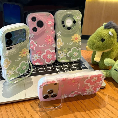 适用iPhone17绿色碎花支架手机壳