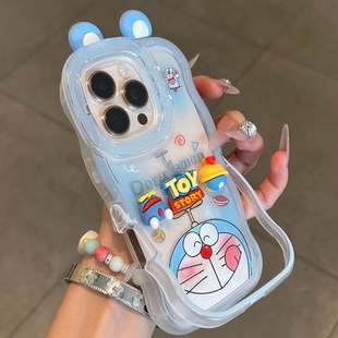 适用iPhone16/15promax立体贴件叮当猫双支架手机壳小米15/14可爱红米k80pro卡通华为pura70防摔mate70保护套