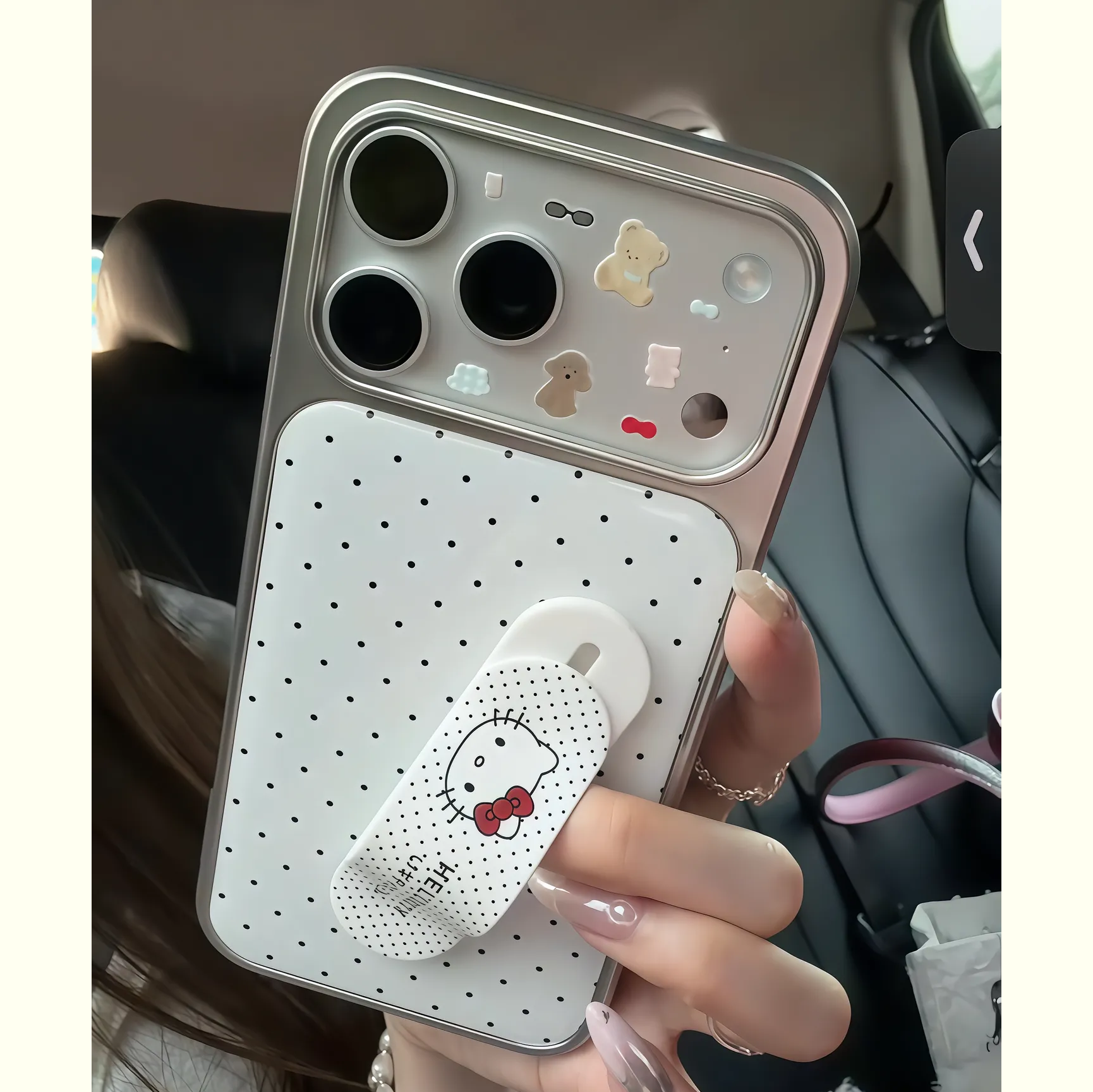 简约滴胶白底波点创可贴凯蒂猫支架适用iPhone17ProMax手机壳ins风苹果16/15韩系小米15小众华为Mate