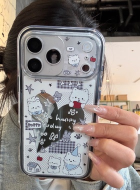 韩风波点英文小狗侧边图案适用IPhone17/16promax手机壳苹果16/15plus情侣小米17promax新款红米K90保护套