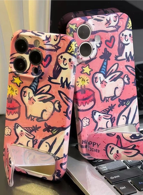 适用iPhone16/17promax新款梦幻独角小兔手机壳华为Pura80/mate70卡通小米15/14简约OPPOReno14硬壳note15女