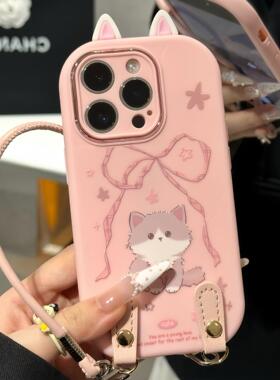 适用iPhone17/16promax蝴蝶结小猫手机壳苹果15plus新款小米15/14可爱华为pura80/70小众Reno14ins风vivos30