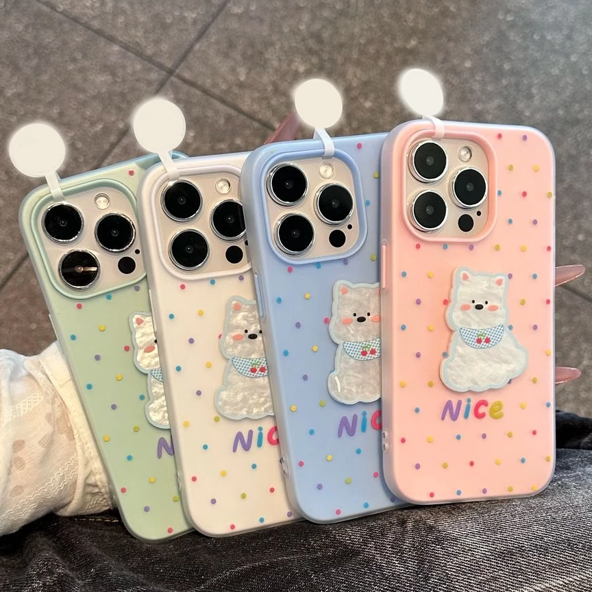 iPhone16可爱卡通波点小狗手机壳