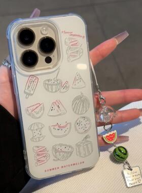 ins风夏日素描西瓜手机壳适用iPhone16/15promax简约线条华为pura70高级小米15/14软壳红米K80保护套vivos20