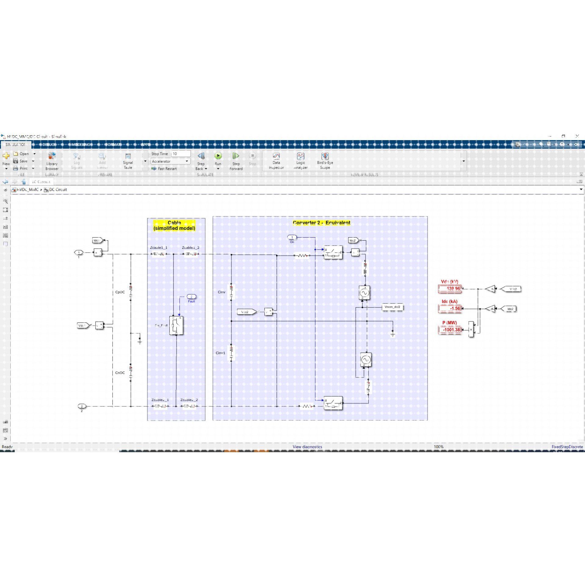 1000 兆瓦HVDC-MMC互连SimPowerSystems模型simulink matlab