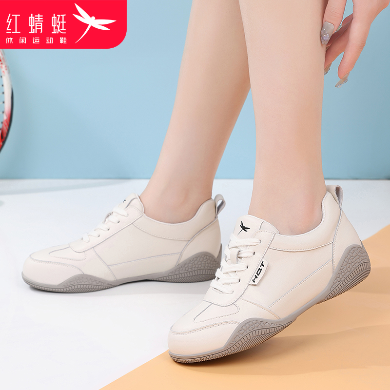 红蜻蜓女鞋真皮小白鞋冬季2025新款鞋子皮面休闲运动鞋阿甘旅游鞋