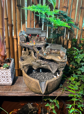 古法养鱼流水罐大号循环水过滤庭院装饰摆件水景假山喷泉景观鱼池