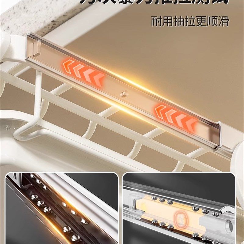 厨房碗碟架沥水架抽拉置物架橱柜内抽屉式双层碗盘拉篮伸缩收纳架,厨房/烹饪用具,碗架,淘宝优惠券,粉丝福利购,淘宝优惠卷